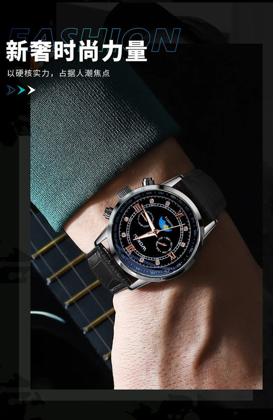 Fashionable and trendy men's watch, sports wristwatch with leather strap, men's gift watch Good Vibrations