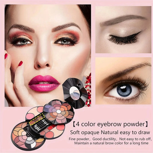 57-Color Petal Makeup Palette with 43 Eyeshadows 4 Eyebrow Powders&Blush&Lipstick And 2 Pressed Powders - All-In-One Beauty Kit Good Vibrations