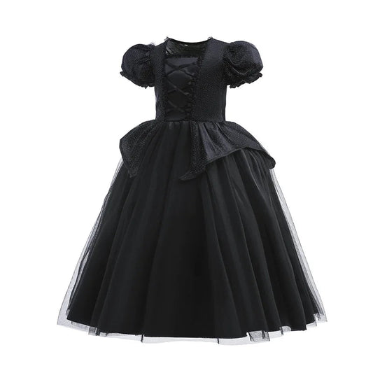 Halloween Costume For Kids Black Witch Dress Luxury Lace Sequin Evil Role Playing Costume Maleficent Dress Up Outfit Ghost Bride Good Vibrations