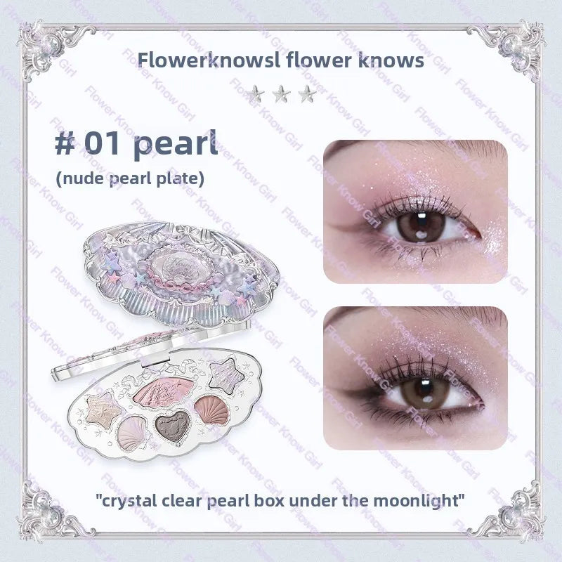 Flower Knows Moonlight Mermaid Eyeshadow Palette 8-Color Matte Shimmer Glitter Eye Makeup Cosmetics Women Beauty Eye Shadow Good Vibrations