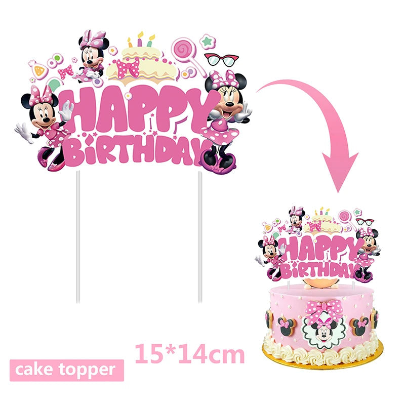 Disney Pink Minnie Mouse One Year Old Birthday Party Supplies Cup Plate Kids Girl Birthday Party Decor Disposable Tableware Set Good Vibrations