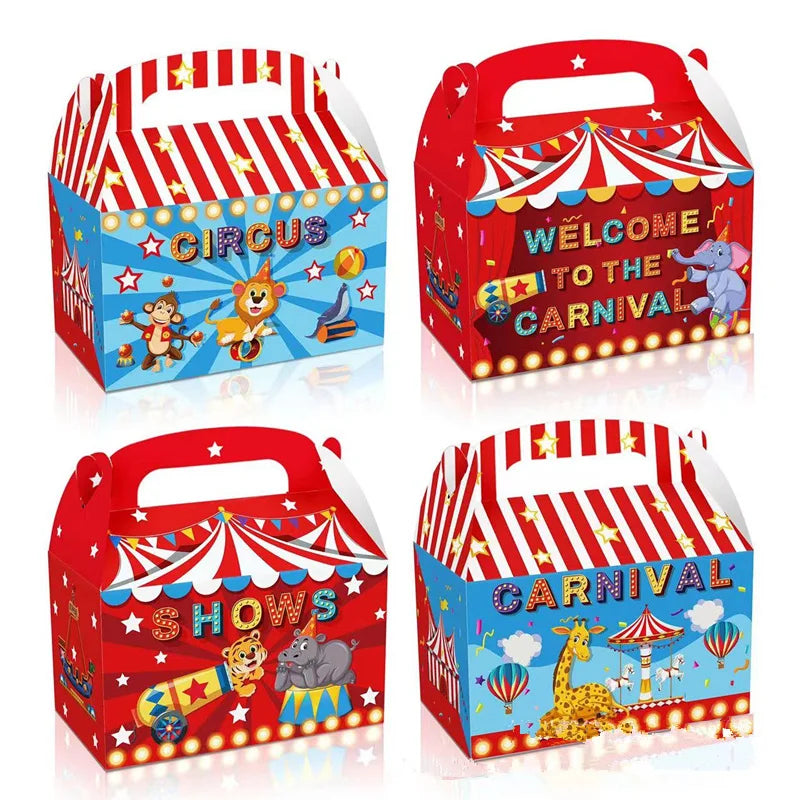 4/24Pcs Carnival Circus Theme Party DIY Candy Box For Kids Birthday Party Baby Shower Decoration Candy Gift Box Supplies Good Vibrations
