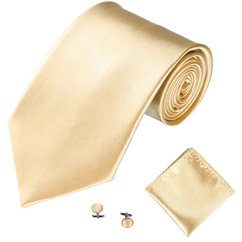 Fashion Men Women Tie Set 10CM 4'' Wedding Accessories Black White Red Blue Gray Yellow Pink Purple Cufflinks Hanky Necktie Sets Good Vibrations