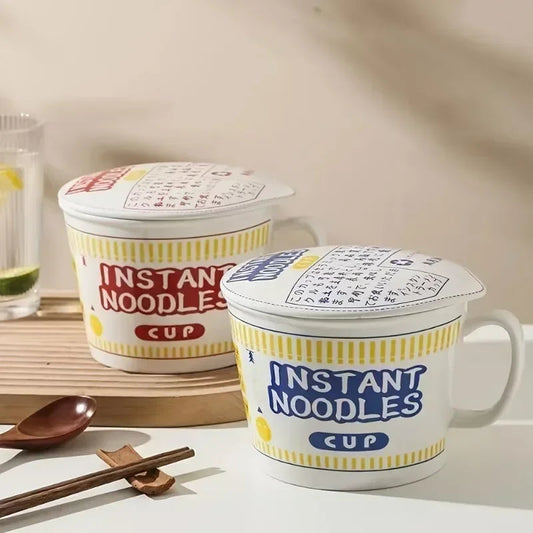 1pc Large Capacity Ceramic Instant Noodle Bowl with Cover,Perfect for Dorms and Home Kitchens - Keep Your Noodles Fresh and Warm Good Vibrations