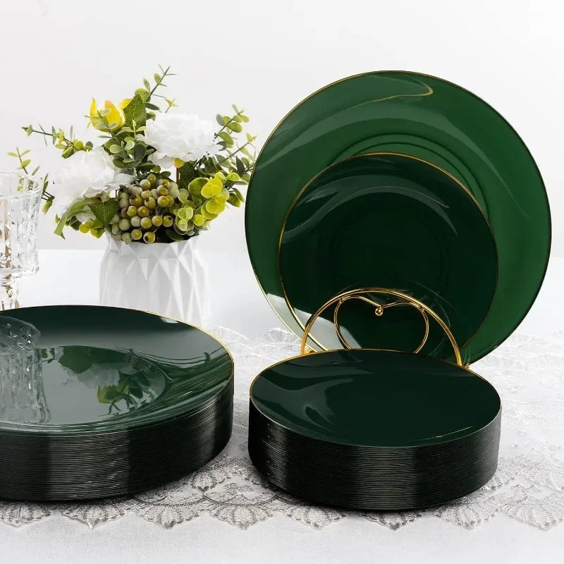 175 Pieces Green Gold Plastic St. Patrick's Day, Include 5 Dinnerware Set, Green and Gold Disposable Plates for Party, Good Vibrations