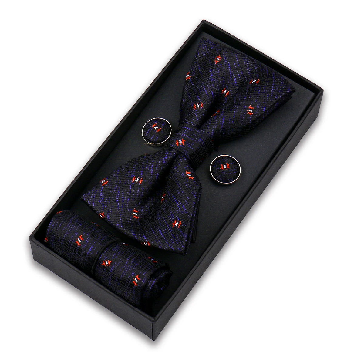 Bowtie For Men Set Gift Box Business Gift Fashion Bow Tie Pocket Square Cufflinks Set Bowtie 3pcs For Wedding Hanky Cravata Neck