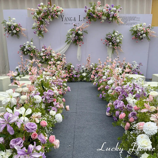 Outdor Wedding Decoration Artificial Flowers Hanging Flower Row Road Leading Flower Ball Floral Backdrop Decor Floor Flower Row Good Vibrations