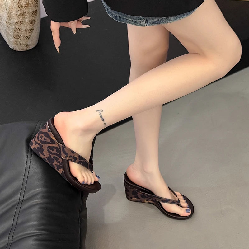 Wedges Women Slippers High Heels Clip Toe Fashion Shoes Designer Woman's Sandals Summer 2025 Flip Flops New Sandalias De Mujer Good Vibrations