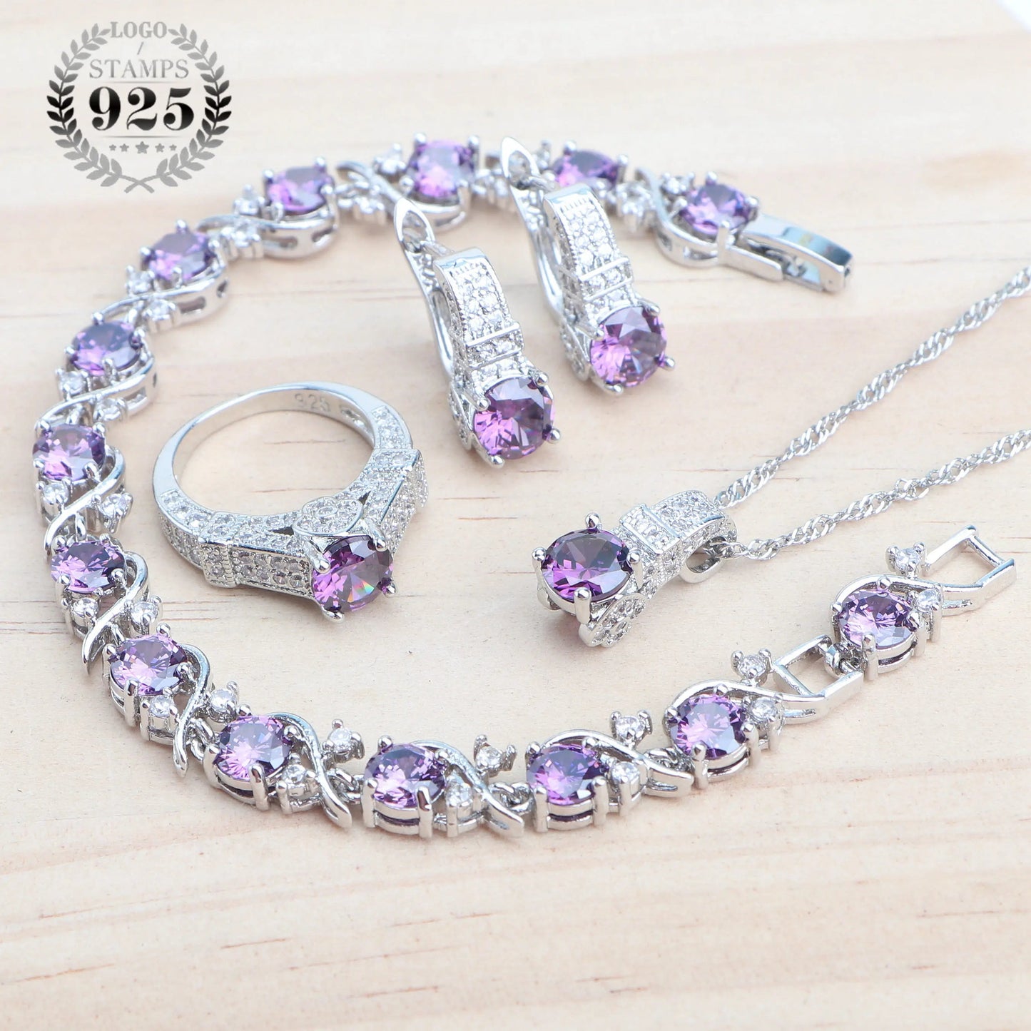 925 Sterling Silver Jewelry Sets For Women Wedding Jewelry Ladies Purple Zircon Earrings Bracelets Set Rings Pendant Necklace Good Vibrations Adult Super Store