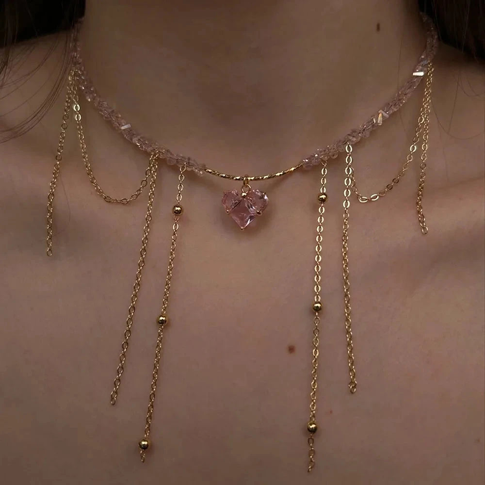 Big CCB Ball Beaded Chain With Heart Beads Pendant Necklace for Women Trendy Ladies Beades Collar on Neck Accessories Gift Good Vibrations