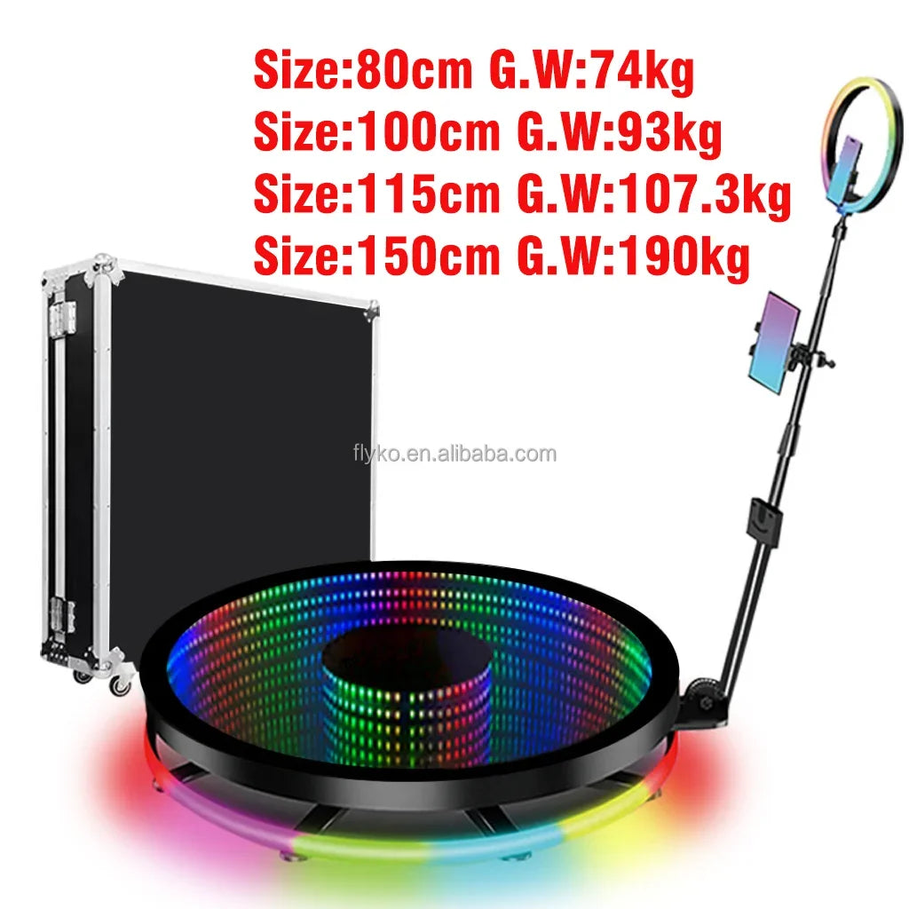 360 Photo Booth Machine 80-100cm with RGB Ring Light, Free Logo, rotating 360 Video Photo Booth for 1-5 People with Flight Case Good Vibrations