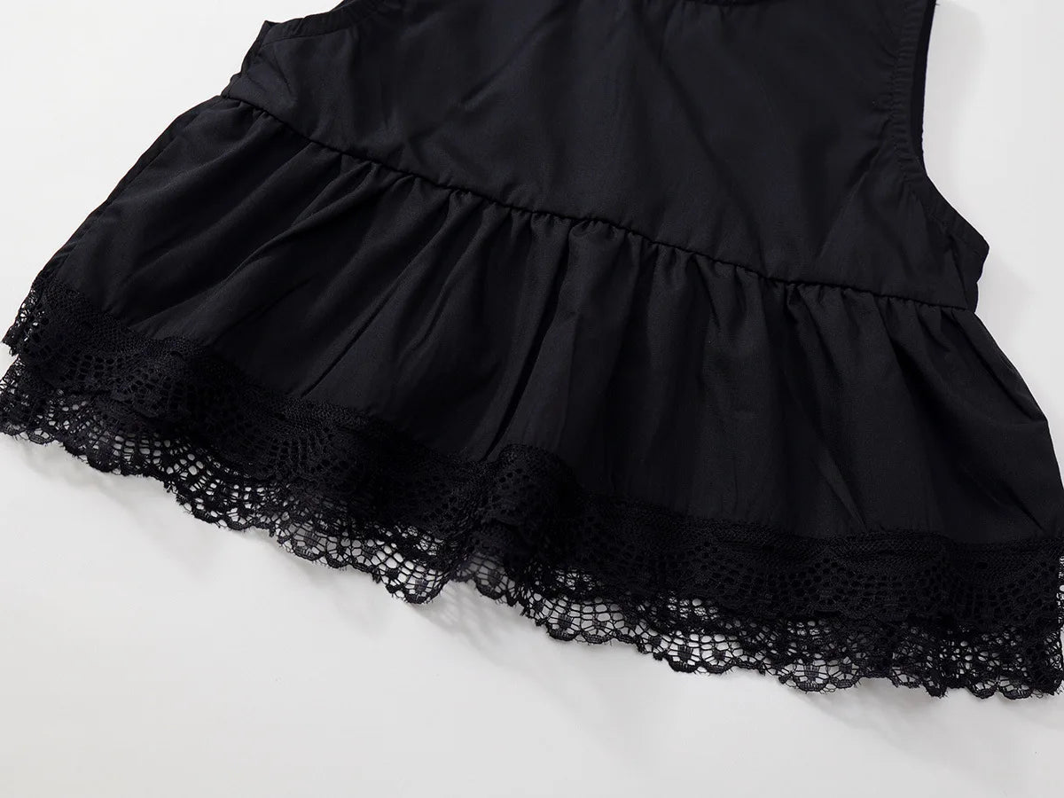 Korean Summer Kids Girls 2PCS Clothes Set Cotton Black Lace Baby Girl Vest Tops Suit Loose Striped Straight Pant Kid Girl Outfit Good Vibrations