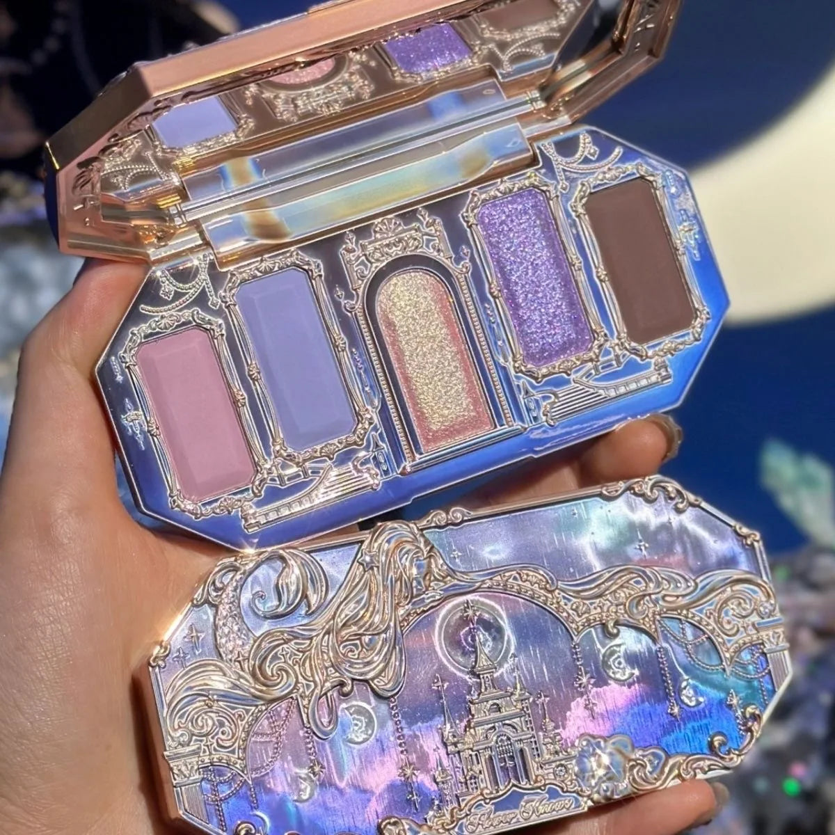 Flower Knows Moonlight Mermaid Eyeshadow Delicate Matte Glow Shimmer Chameleon Waterproof 5 Color Glitter Eye Shadow Palette Good Vibrations