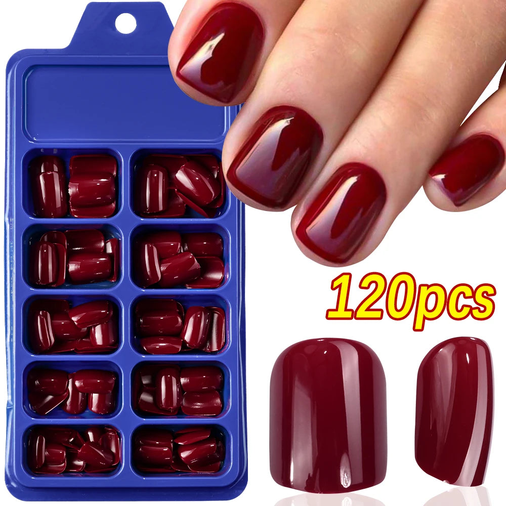 120pcs Pink French Tip Press-On Nails Medium Length Square Shape With Glossy Finish False Nails Full Cover Pre-Shaped Fake Nails Good Vibrations
