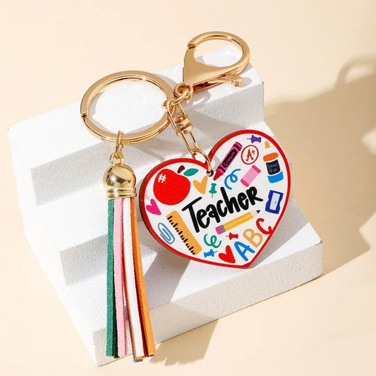 Teachers Day Gift Keychain Graduation Decorations 2025 Bus Book Wood Pendant Bag Charms Tassel Key Chains for Best Friends Gifts Good Vibrations