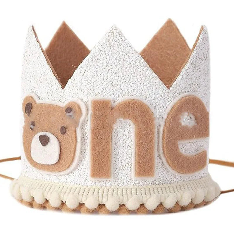 Baby's 1st Birthday Bear Crown Jungle Animal Bear Crown One Year Old Boy Girl First Birthday Party Balloon Supplies