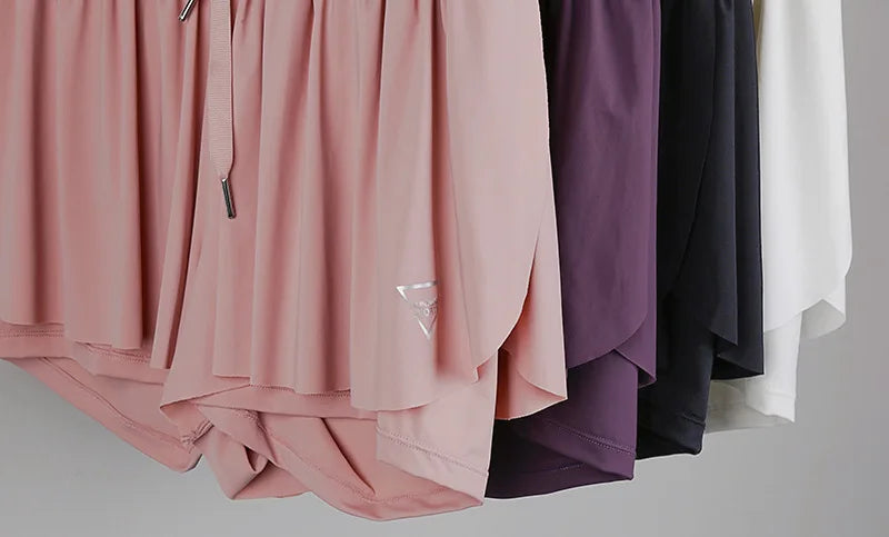 2 in 1 Flowy Sports Shorts Women Running Short Butterfly Tennis Skirt with Pockets Gym Yoga Athletic Biker Spandex Skirts Summer Good Vibrations