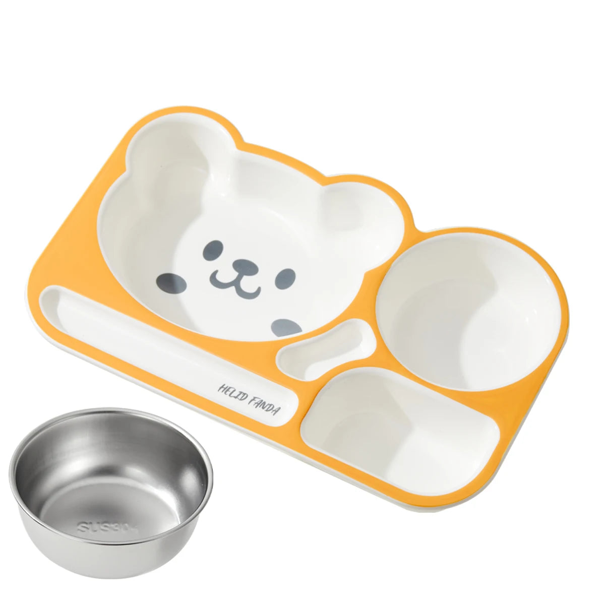 WORTHBUY Cartoon Plastic Divided Dinning Plate With Bowl Durable Bento Lunch Box For Kids Microwave Heatable Reusable Food Plate Good Vibrations
