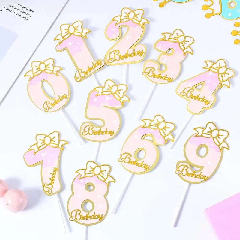 New Digital Decoration Happy Birthday Number Cake Insertion 0 1 2 3 4 5 6 7 8 9 Cake Topper Girls Boys Baby Party Supplies Decor Good Vibrations