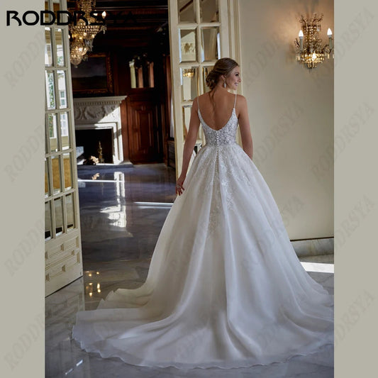 RODDRSYA Princess Wedding Dress For Women Sexy V-Neck Backless Robe De Soirée Spaghetti Strap A-line Bridal Gown Lace Applique Good Vibrations