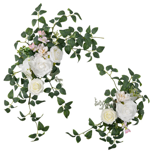 2pcs Artificial Wedding Arch Flowers for Sign, Floral Swag Dusty Decor for Reception Ceremony Backdrop Sweetheart Table Good Vibrations