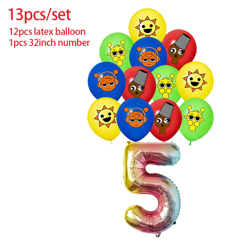 Incredibox Sprunki Birthday Party Decoration Balloon Tableware Backdrop Cake Topper Split Sales Sprunki Birthday Party Supplies Good Vibrations