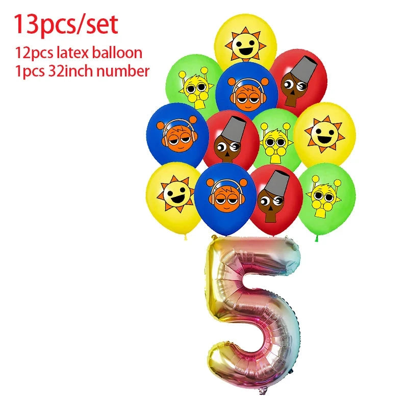 Incredibox Sprunki Birthday Party Decoration Balloon Tableware Backdrop Cake Topper Split Sales Sprunki Birthday Party Supplies Good Vibrations