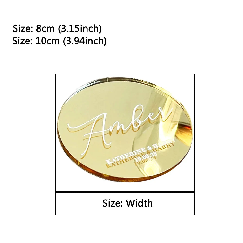 10Pcs Personalised Acrylic Wedding Party Place Names Round 8-10cm Mirror Acrylic Custom Wedding Decor Place Card Party Gift Good Vibrations