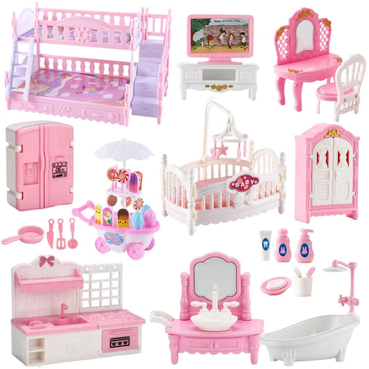 1:12 Dollhouse Ice Cream Truck Baby Bed Simulation Miniature Scene Display Dessert Car Bunk Bed Bathroom Kitchen Toy For Girl Good Vibrations