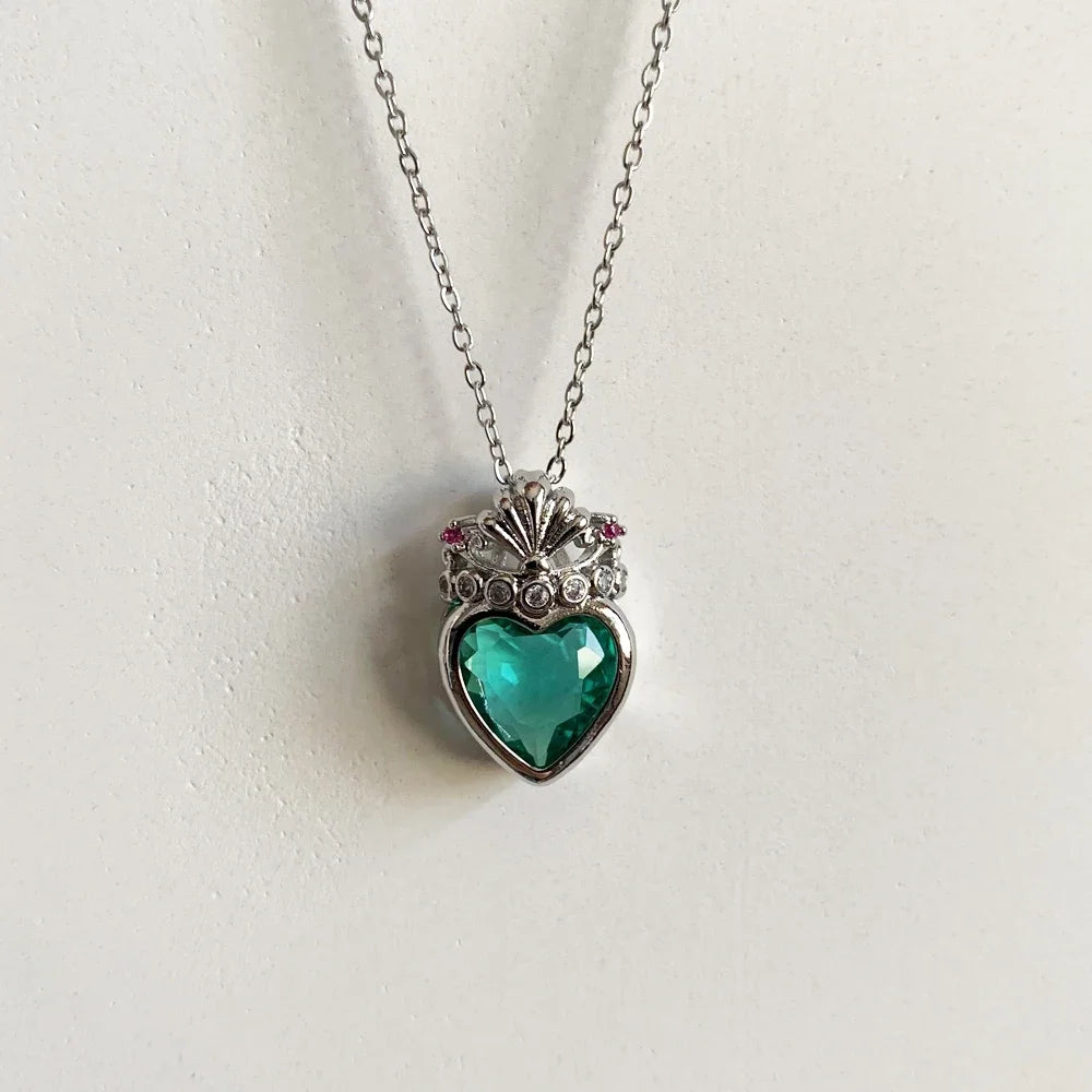 Ariel Crown Charm Necklace Women Girls Fashion Wedding Geek Party Jewelry Green Heart Shell Princess Crown Necklace Gift For Her Good Vibrations
