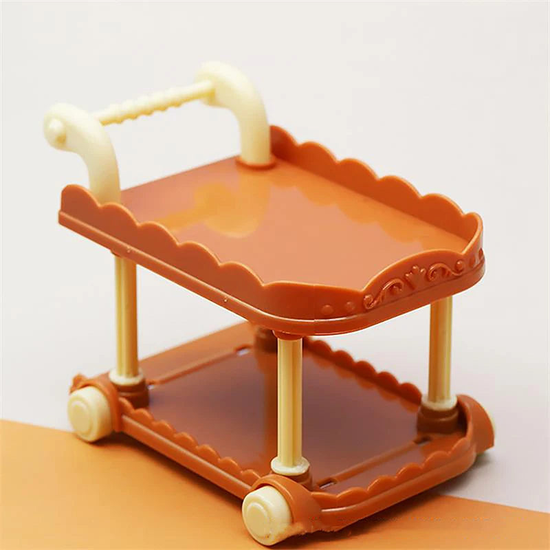 Cute Doll House Decoration Toy 1:12 Mini Trolley Dining Cart Dollhouse Storage Shelf Kitchen Model Ornaments Furniture Accessory Good Vibrations
