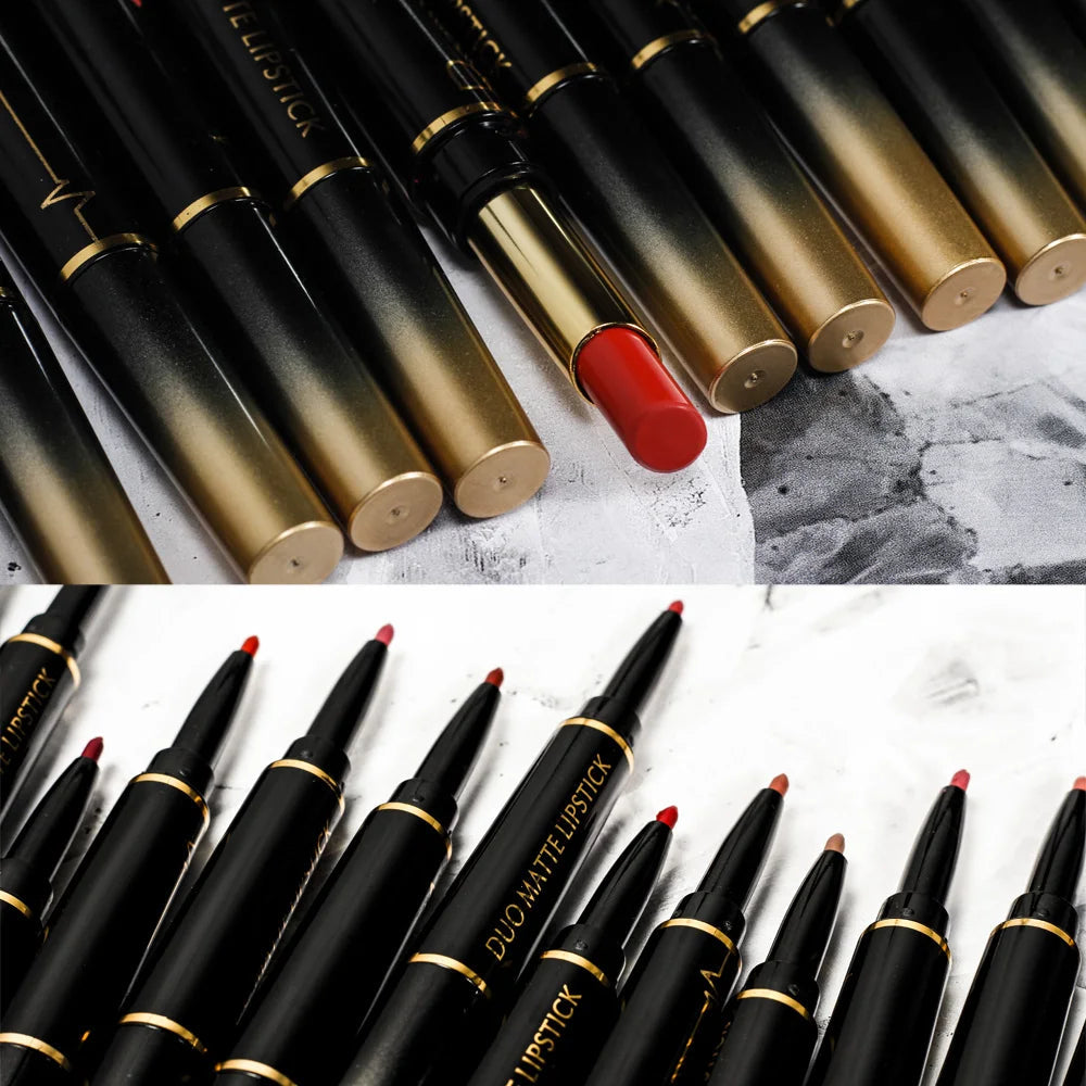 Pudaier Makeup 2 in 1 Matte Lipstick & Lip Liner Nude Lip Stick Pencil Make up Cosmetics Lip Balm Matt Cream Lipbalm Lipliner Good Vibrations