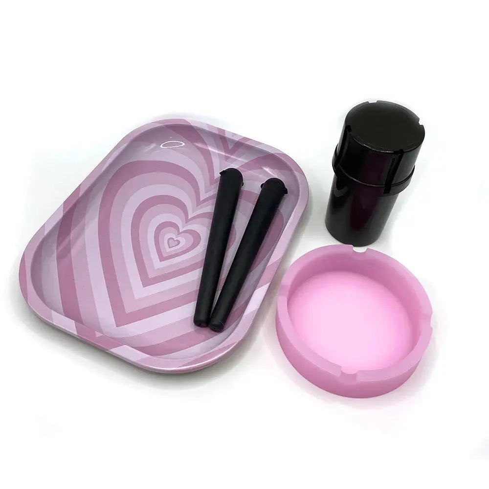 5Pcs Cigarette Plastic Herb Grinder Tobacco Silicone Round Ashtray Metal Rolling Tray 18X14cm Storage Tube Container Smoking Set GOOD Vibrations Adult Super Store