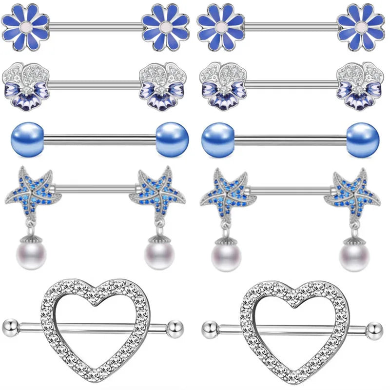 Stainless Steel Pink Bunny Nipple Piercing Jewelry Set 14G Green Bat Nipple Rings Bulk Cat Nipple Barbell Pack Piercing Pezon