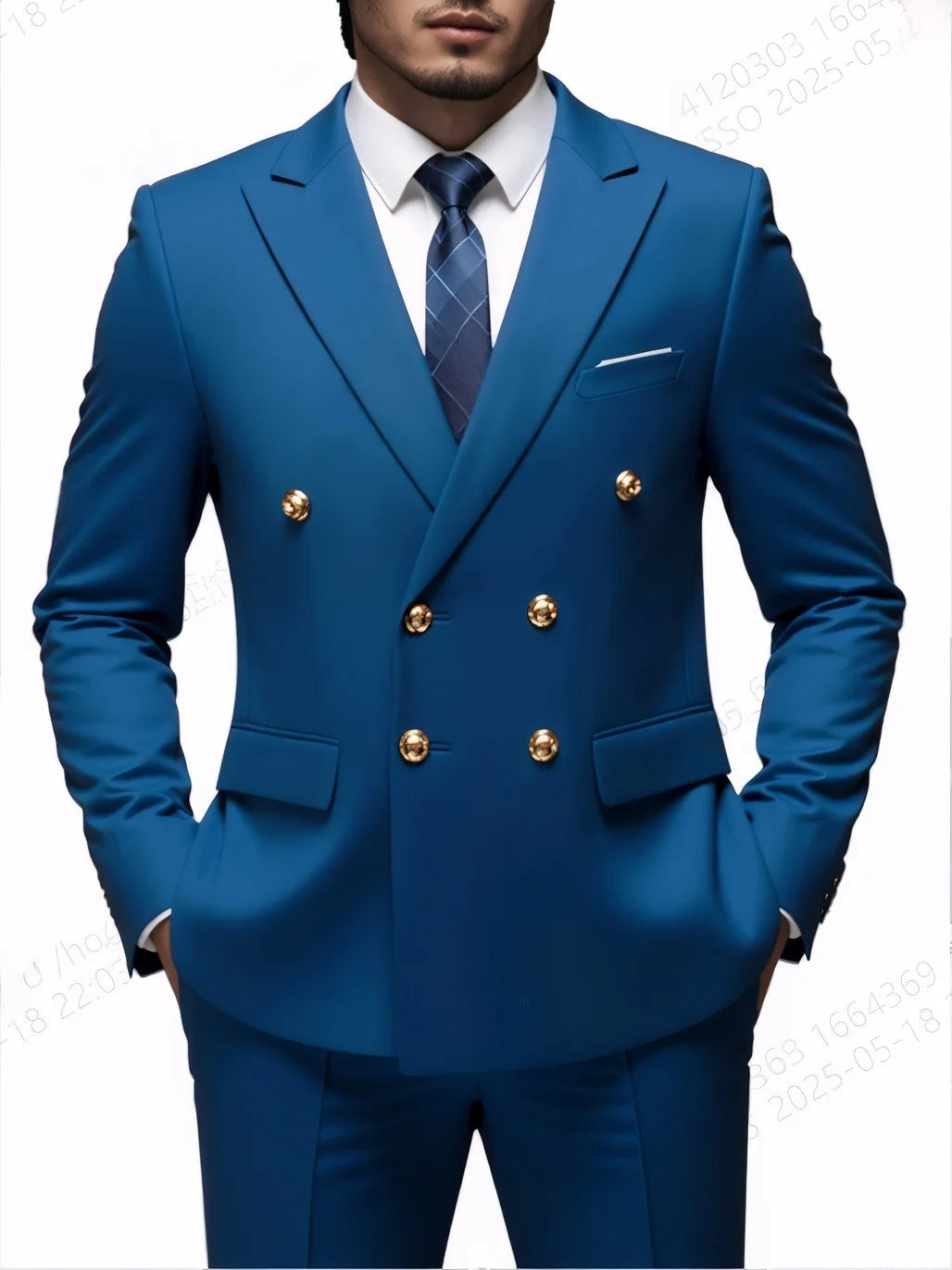 Suit (Blazer + Trousers) Men's Fashionable Gentleman Business Double-breasted Solid-color Banquet Host Casual Wedding Suit Good Vibrations