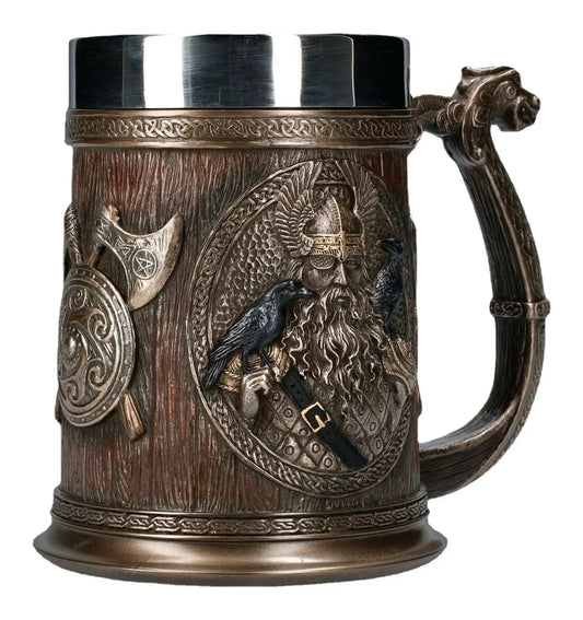 Norse Mythology Beer Mugs Coffee Cups Iron Viking Tankard Stainless Steel 3D Resin Wine Glass Mug Drinkware for Men's Gift Good Vibrations