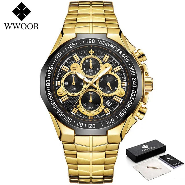 Relogio Masculino WWOOR Mens Watches 2024 Top Brand Luxury Wrist Watches For Men Gold Big Golden Male Chronograph Wristwatch Man Good Vibrations