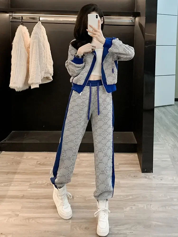 Pant Sets for Women 2 Pieces Tracksuit Spring Autumn Trousers Woman Color Matching Sport Sweatshirt Wholesale Bulk Aesthetic D Good Vibrations