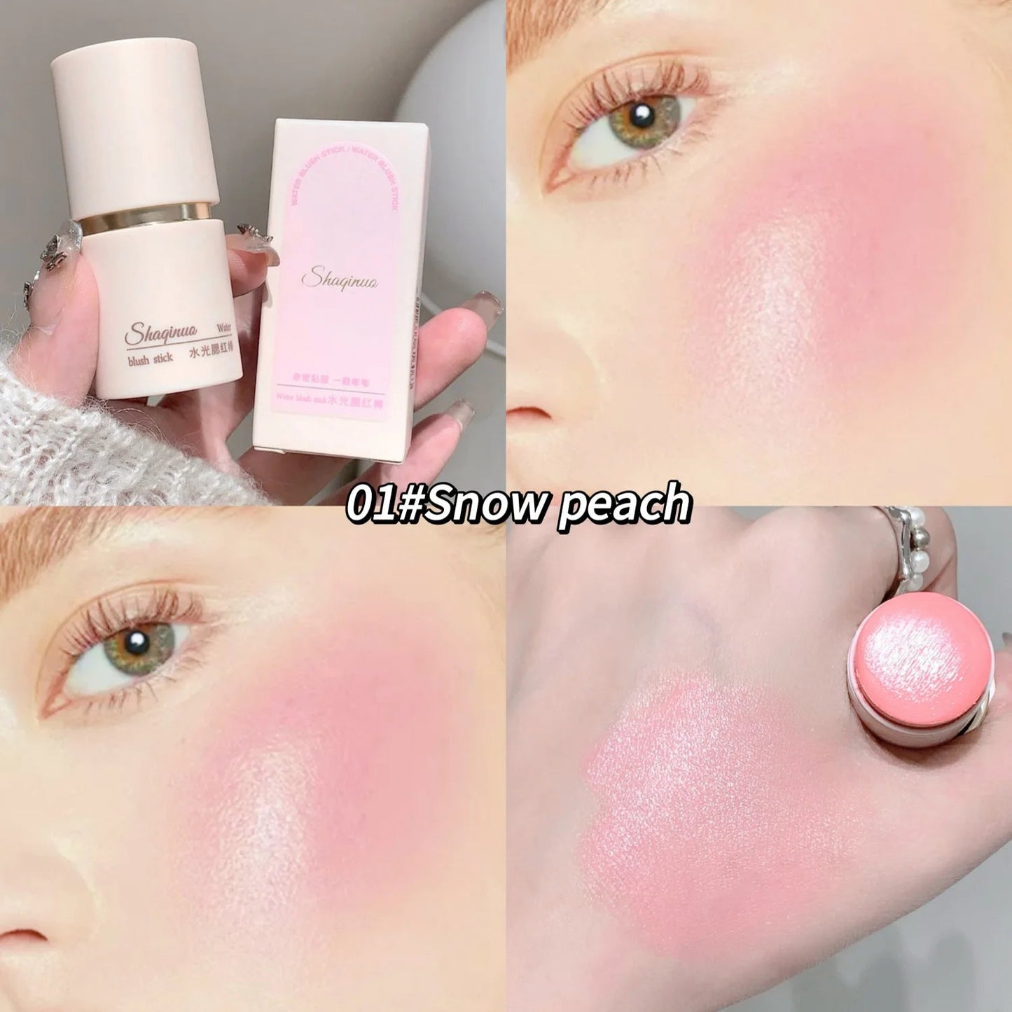 SHAQINUO Cream Blush Stick - Watery Glow, Long-Lasting, Natural Tint, Korean-Style Cheek Makeup for Fresh Look Good Vibrations