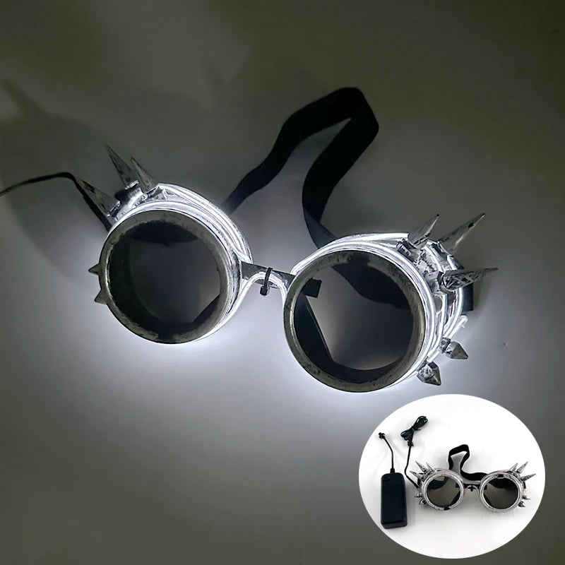 LED Funny Sunglasses Futuristic Soldier Round LED Steampunk Glasses Birthday Halloween Christmas Concert Steampunk Toy Glasses Good Vibrations