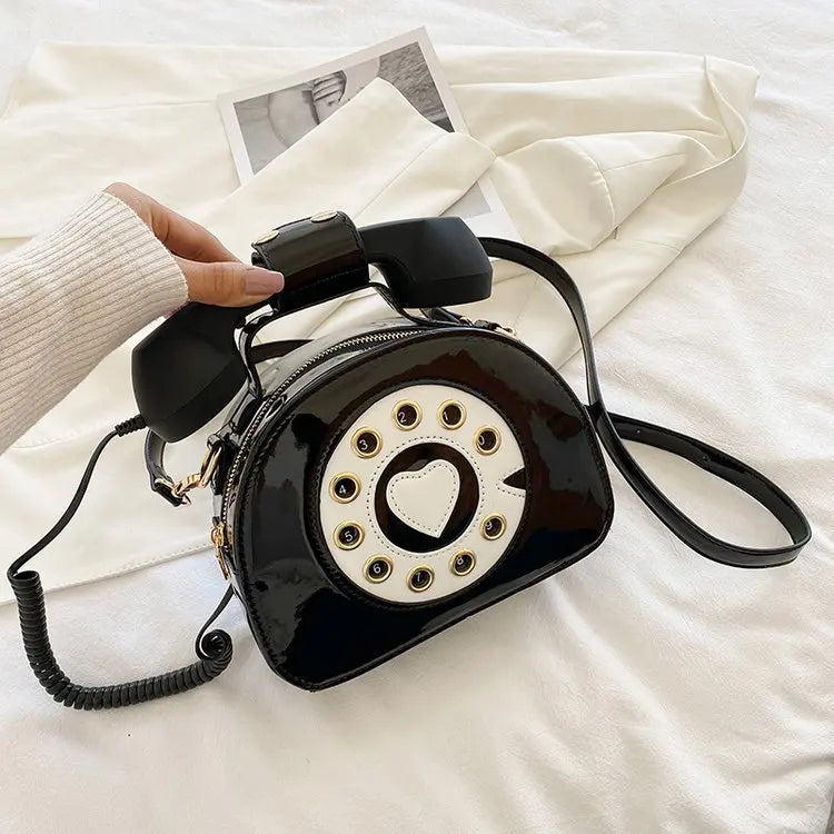 Women's Creative Shoulder Bag Telephone Shaped Crossbody Bag Retro PU Leather Designer Sweet Girl Phone Purses and Small Handbag Good Vibrations