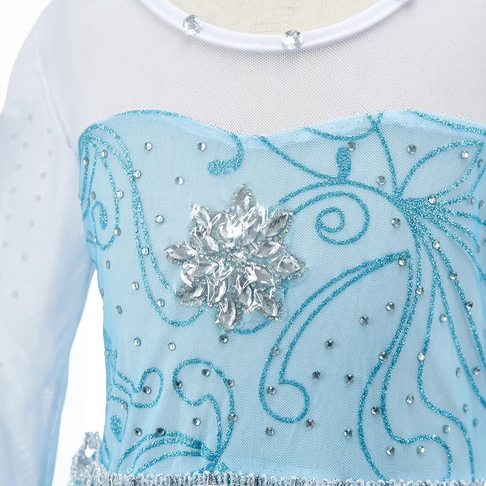 Disney Kids Princess Costume Elsa Anna Halloween Dress Girl Jasmine Moana Dinner Dress Rapunzel Mermaid Pageant Disguise 3-10Y Good Vibrations