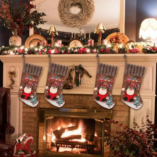 Christmas Stocking With Colorful Lights 18.11 Inches Cartoon Christmas Stocking Tree Ornaments Decoeative Stocking Pendants Good Vibrations