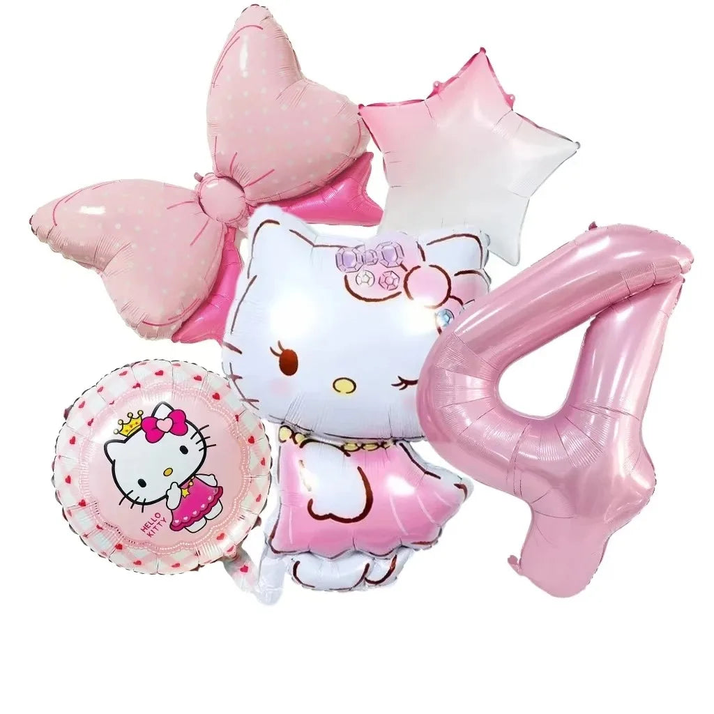 5pcs Hello Kitty Themed Birthday Party Decoration Supplies Kawaii KT Cat 32 Inch Number Foil Balloon Kit Baby Shower Girls Gift Good Vibrations