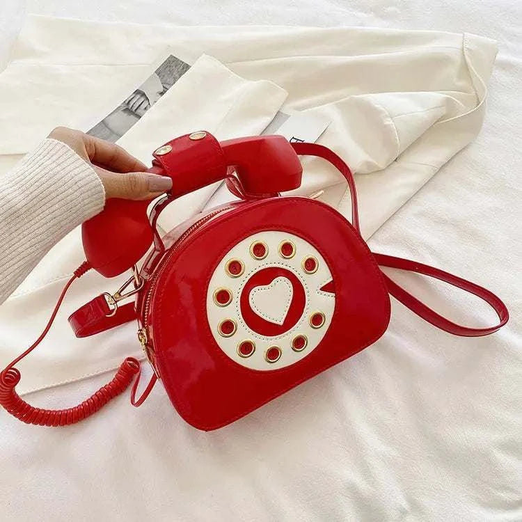 Women's Creative Shoulder Bag Telephone Shaped Crossbody Bag Retro PU Leather Designer Sweet Girl Phone Purses and Small Handbag Good Vibrations