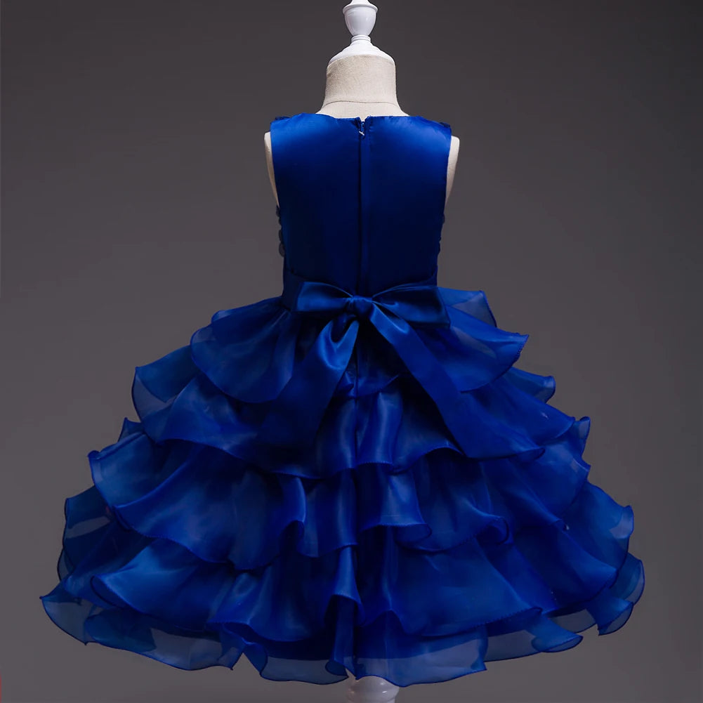 Girl's bow dress A dress with suspenders Rose flower girl wedding dress Good Vibrations