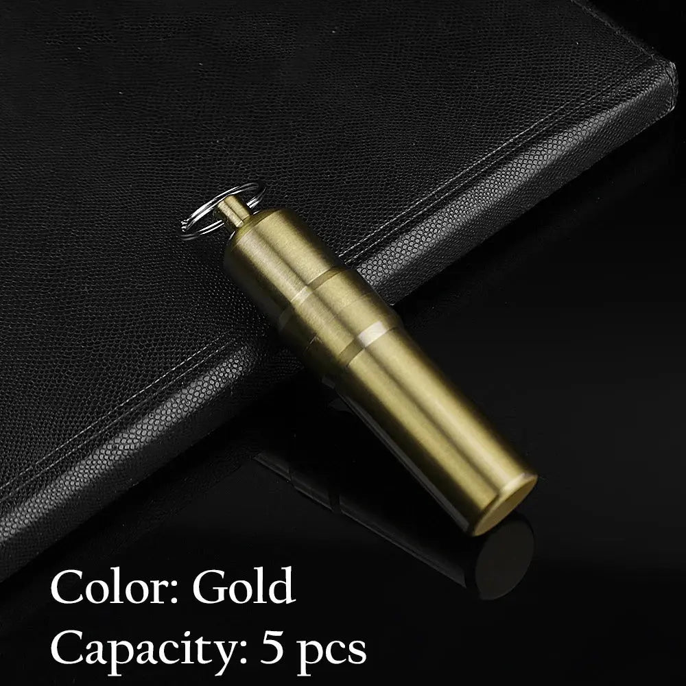 Gold mini waterproof metal cigarette case with keychain, capacity 5 pcs.