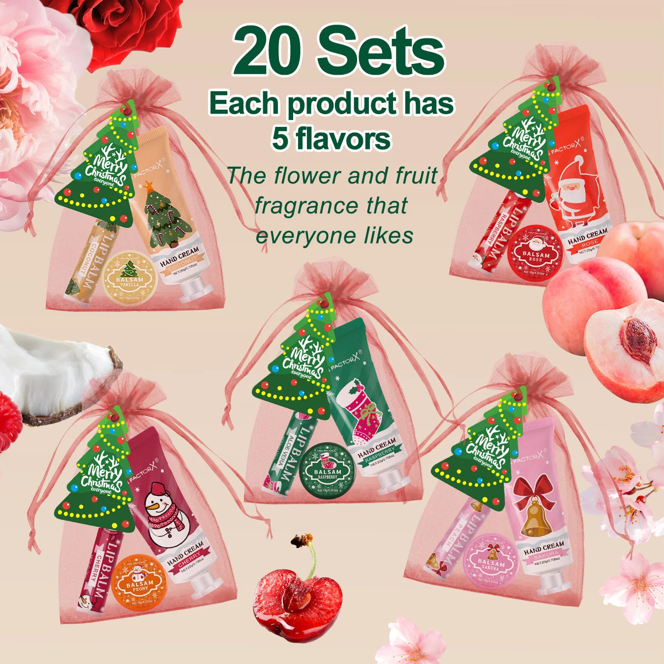 Christmas gift set -100 pieces/box batch lipstick, hand cream, balm, Christmas tree card and red organza bag Good Vibrations