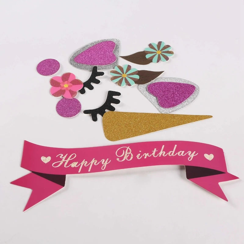 1set Unicorn Cake Toppers Kids Birthday Party Cake Decorations Baby Shower Cake Flags Birthday Party Supplies Good Vibrations