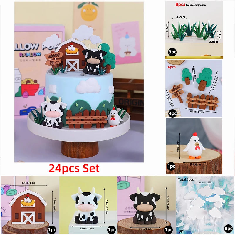 Farm Series Cake Topper Lambs Ponies Piglets Chickens Ducks Haystacks for Children's One Year Old Birthday Party Cake Decoration Good Vibrations